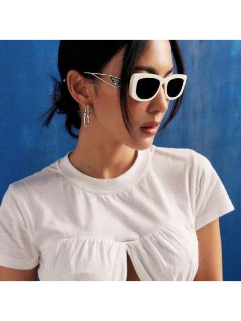 Prada NEW Prada PR14YS 1425S0 Talc Dark Grey Rectangle Women Sunglasses