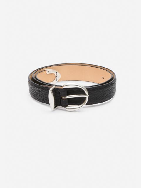 MAGDA BUTRYM Rounded buckle leather belt in black and silver