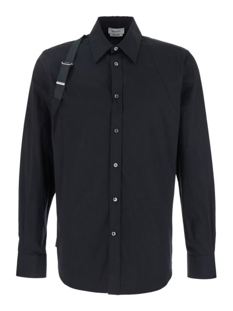 Alexander McQueen Alexander Mcqueen Men 'Harness' Black Shirt With Clasic Collar And Strap Detail On The Sleeve In Cot