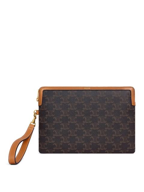 CELINE Celine Women Small Pouch With Triomphe Cuir Shoulder Strap In Triomphe Canvas And Calfskin