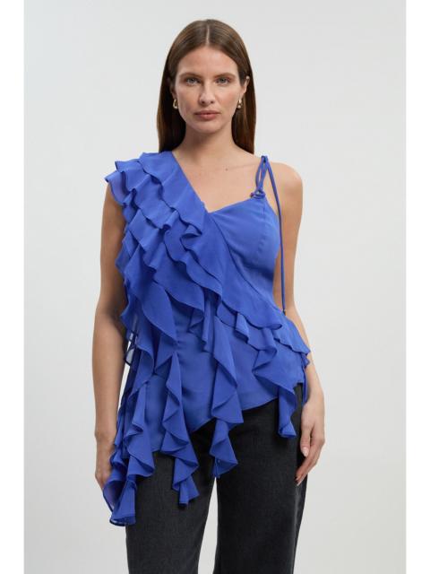 KAREN MILLEN Ruffle detail chiffon asymmetric blouse