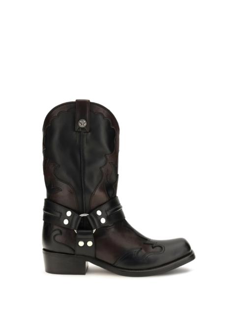 VERSACE Versace Sylvester Leather Cowboy Boots Black Bordeaux