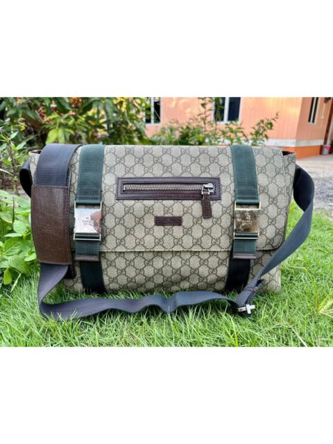 GUCCI Authentic Gucci GG Supreme Double Buckle Messenger Bag