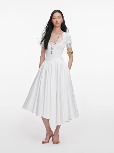 self-portrait White Cotton Poplin Midi Skirt
