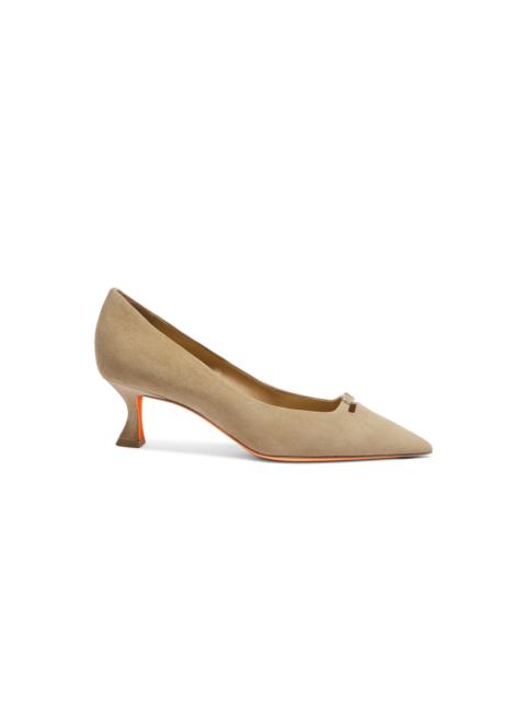 Santoni Women's beige suede mid-heel pump