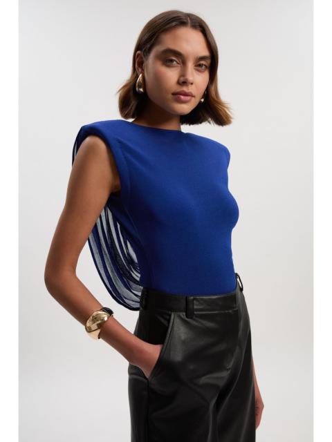 KAREN MILLEN Viscose Blend Slinky Drape Plunge Back Knit Top