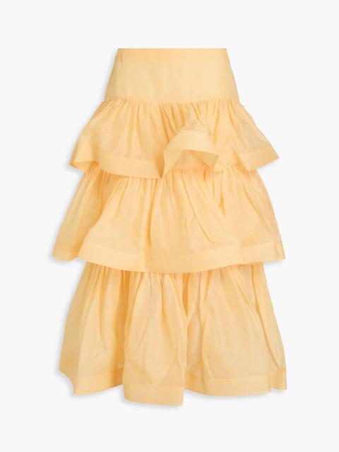 Zimmermann Tiered linen and silk-blend gauze midi skirt