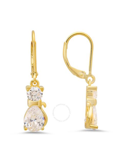 Kylie Harper - Kylie Harper 14k Gold Over Silver Dangling CZ Kitty Cat Leverback Earrings