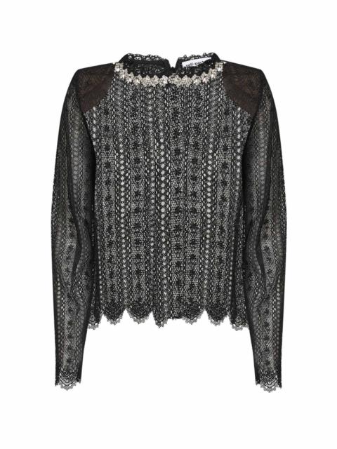 self-portrait Self Portrait Women Black Organza Lace Crystal-Embellished Top