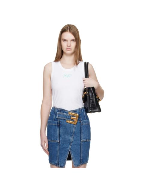 Balmain White Relaxed 'Balmain Paris' Brush Print Tank Top