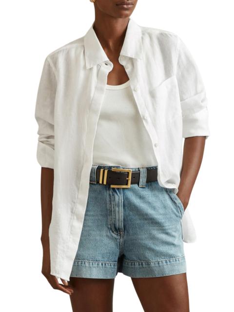 REISS Reiss Belle Linen Button-Up Shirt in White at Nordstrom