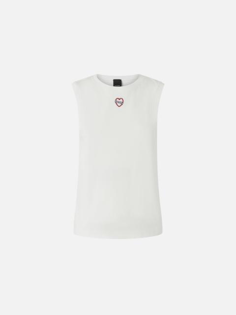 PINKO SLEEVELESS T-SHIRT WITH HEART EMBROIDERY