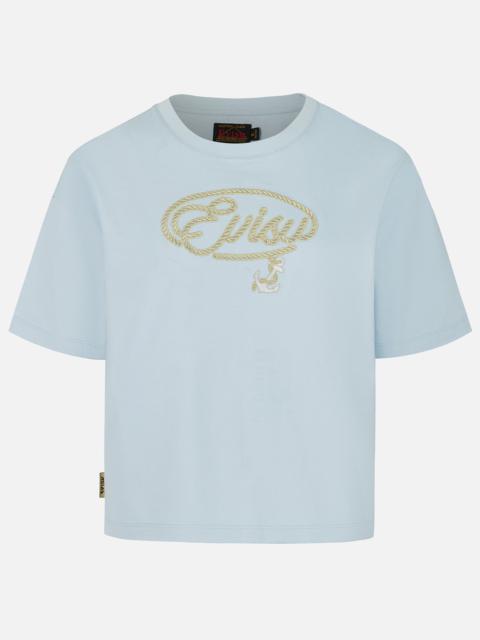 EVISU Rope Twist Logo and Anchor Embroidery Cropped T-Shirt