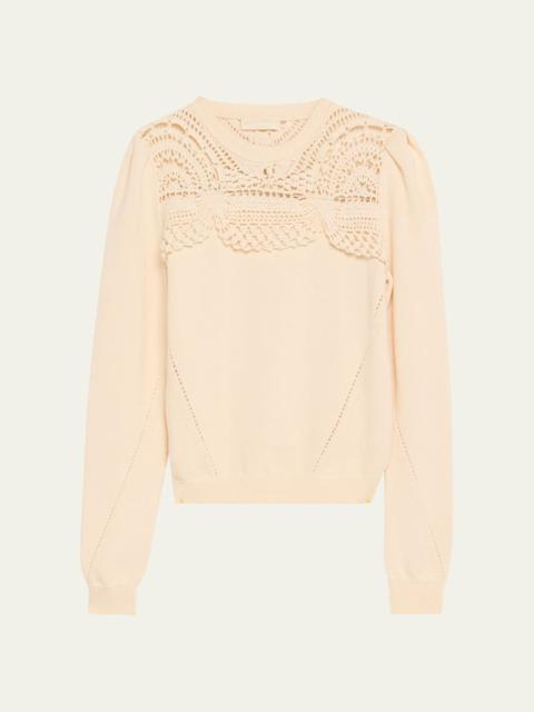 ULLA JOHNSON Lucette Openwork Crewneck Sweater