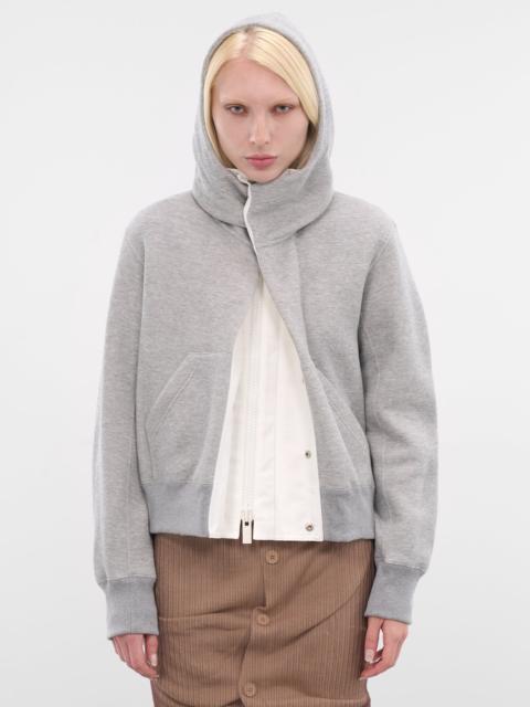 sacai Gray Sweat-Grosgrain Zip Hoodie
