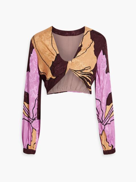 Johanna Ortiz Wine Bemused cropped printed satin-jacquard top