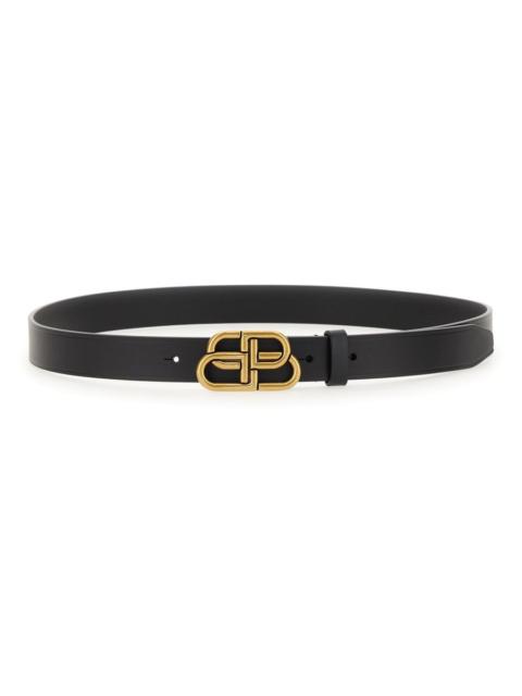 BALENCIAGA BB THIN BELT IN CALFSKIN LEATHER AND ANTIQUED GOLD BUCKLE
