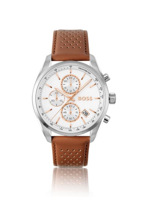 BOSS GRAND PRIX 44 CHRONOGRAPH WATCH WITH PERFORATED LEATHER STRAP