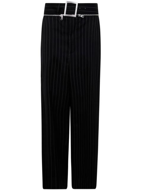 Jean Paul Gaultier Women Pinstripe Wool Tailored Trouser With Zip Off Belt