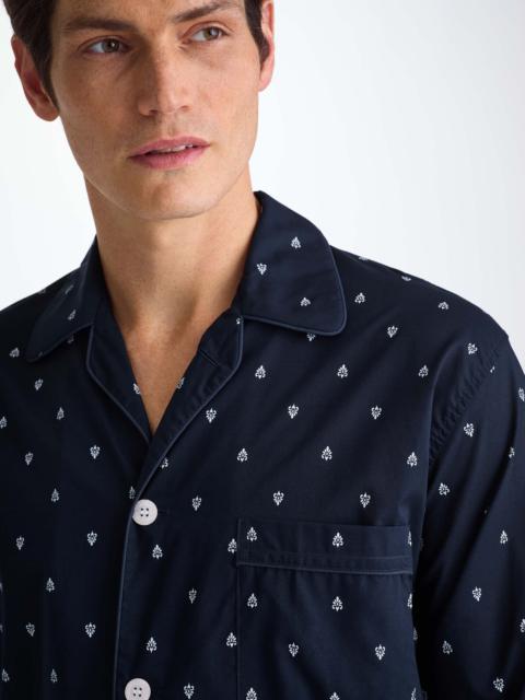 Derek Rose Men's Classic Fit Pajamas Cotton Batiste Navy Paisley Motif