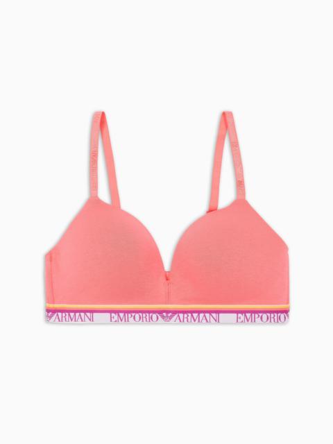 EMPORIO ARMANI ASV ICONIC ORGANIC-COTTON, PADDED TRIANGLE BRA WITH LOGO UNDERBAND