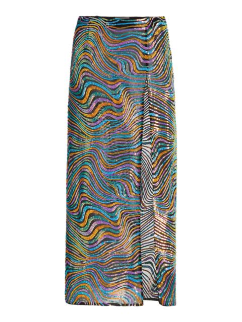 LAPOINTE Swirl Sequin Silk Midi Skirt multi