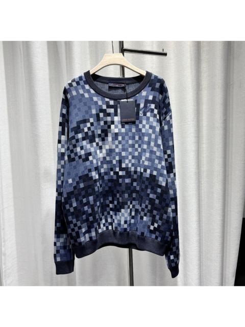 Louis Vuitton Louis Vuitton Long Sleeve Knit Checkerboard Studded Logo Embroidered Logo Cotton Navy Hoodie