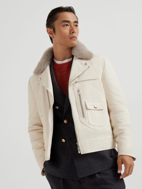 Brunello Cucinelli Nappa leather biker jacket with Thermore® padding and detachable shearling collar