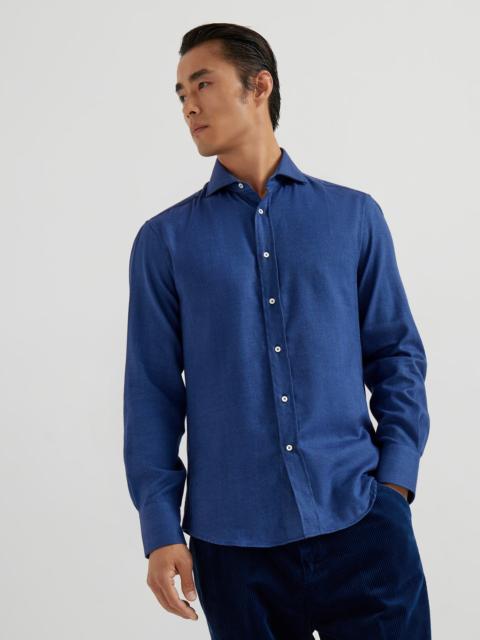 Brunello Cucinelli Stretch cotton chevron flannel slim fit shirt with spread collar