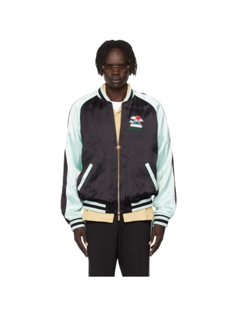 CASABLANCA Green & Black Embroidered Satin Bomber Jacket