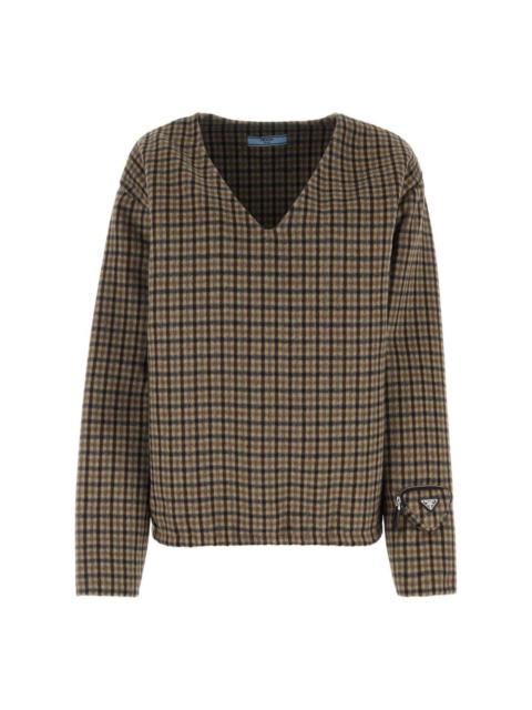 Prada V-neck Checked Pullover
