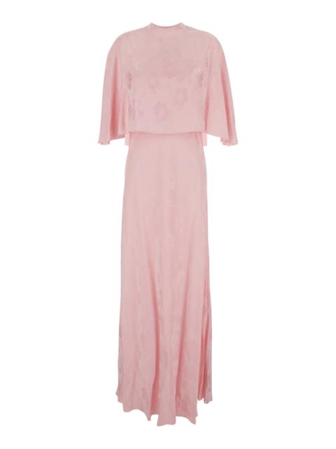 forte_forte Forte_Forte Women Long Dress With All-Over Floral Embroidery And Coordinated Viscose Cape In Pink Fo