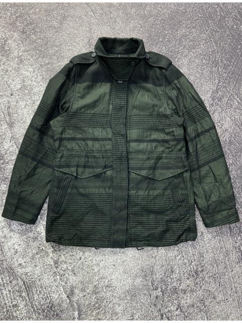 Issey miyake fete green and black striped woven coat