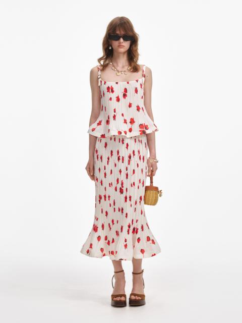 self-portrait White Floral Plisse  Midi Skirt