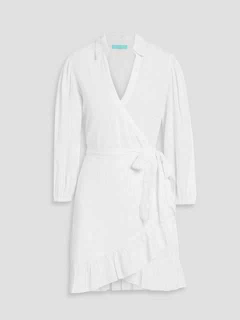 MELISSA ODABASH Paige ruffled cotton and linen-blend gauze mini wrap dress