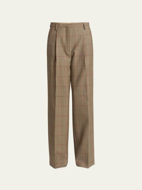 Porter Wool Check Pleated Wide-Leg Pants