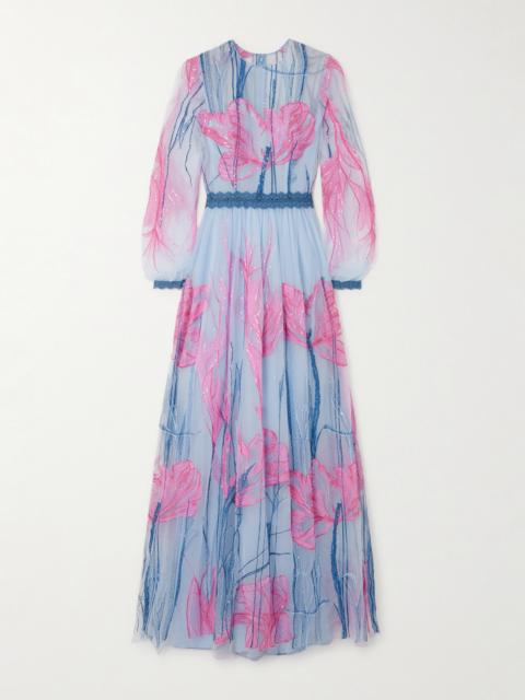 COSTARELLOS Jezebel Sequin-embellished Embroidered Tulle Gown