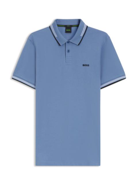 BOSS STRETCH-COTTON SLIM-FIT POLO SHIRT WITH BRANDING AND STRIPES