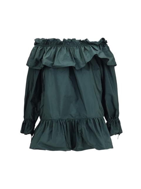 SAINT LAURENT Saint Laurent Ruffled Nylon Poplin Dress Green