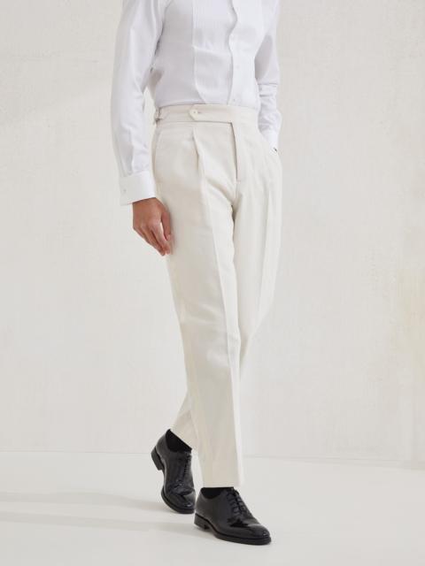 Brunello Cucinelli Sea Island cotton narrow wale corduroy tuxedo trousers with pleat and waist tabs