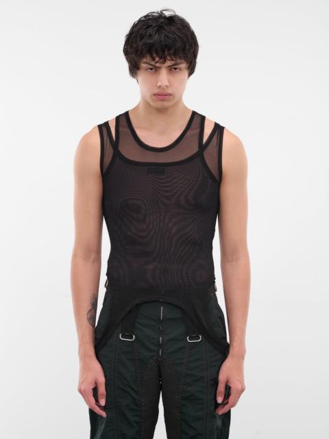 MUGLER Black Layered Sheer Mesh Tank