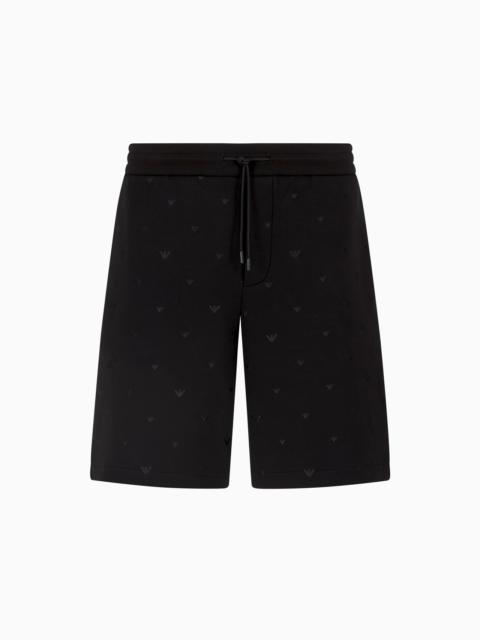 EMPORIO ARMANI DOUBLE JERSEY BERMUDA SHORTS WITH ALL-OVER MICRO EAGLE EMBROIDERY
