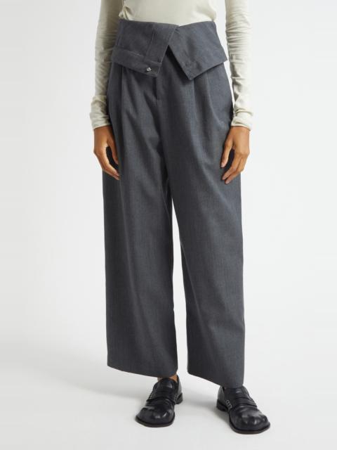 JW Anderson JW Anderson Foldover Wool Trousers in 972 Charcoal Melange at Nordstrom
