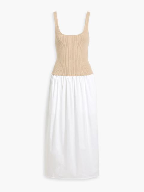 Other Designers Ribbed-knit and cotton-poplin midi dress