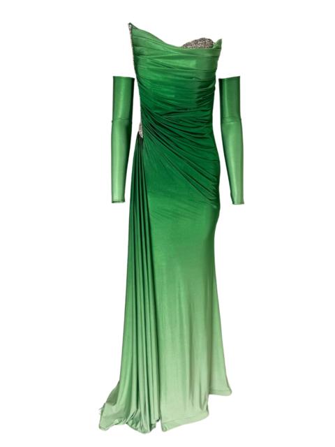 Other Designers Rhinestone Embellished Green Ombre Gown