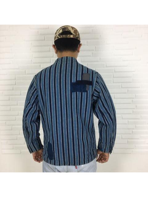 Other Designers Blue Indigo Mandarin Collar Patchwork Hikory Stripes