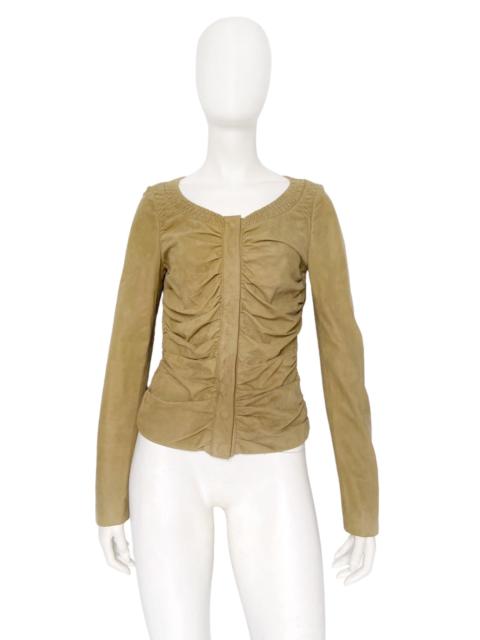 GUCCI Gucci Spring 2003 Tom Ford Ruched Green Suede Leather Top Jacket