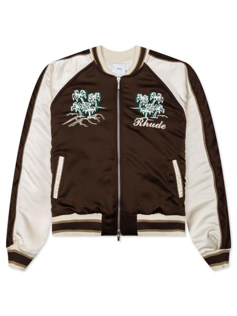Rhude CREPE SATIN SOUVENIR JACKET - BROWN/CREAM