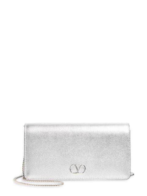 Valentino Valentino Garavani Mini VLOGO Metallic Leather Shoulder Bag in Silver at Nordstrom