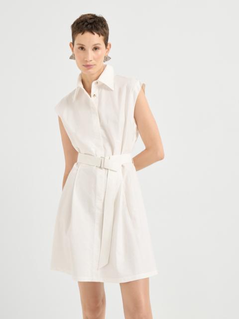 Brunello Cucinelli Techno cotton texture twill belted mini shirt dress with monili